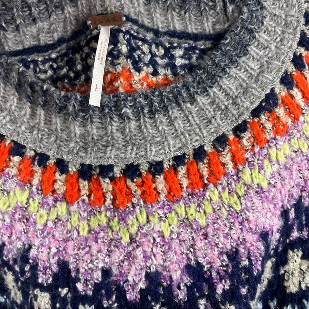 Free People Home For The Holidays Wool Blend Sweater Size Large NWT Gray Combo - Picture 5 of 11